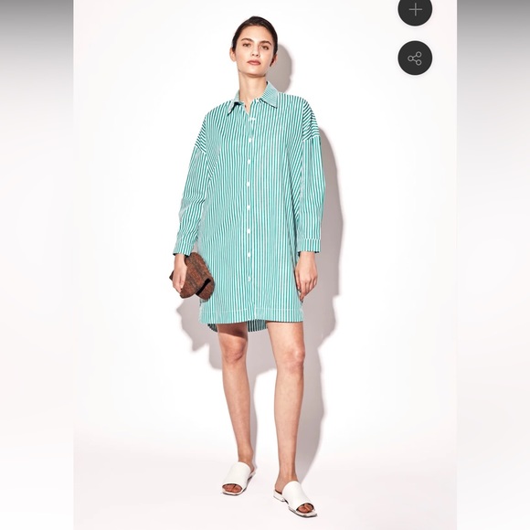 deluc solar green & white striped button front collared shirt dress size xs - Picture 8 of 8